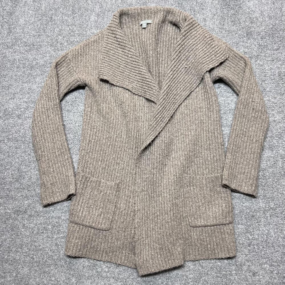 James Perse Cardigan Sweater Womens 2 Beige Chunky Knit Open Front Pockets
